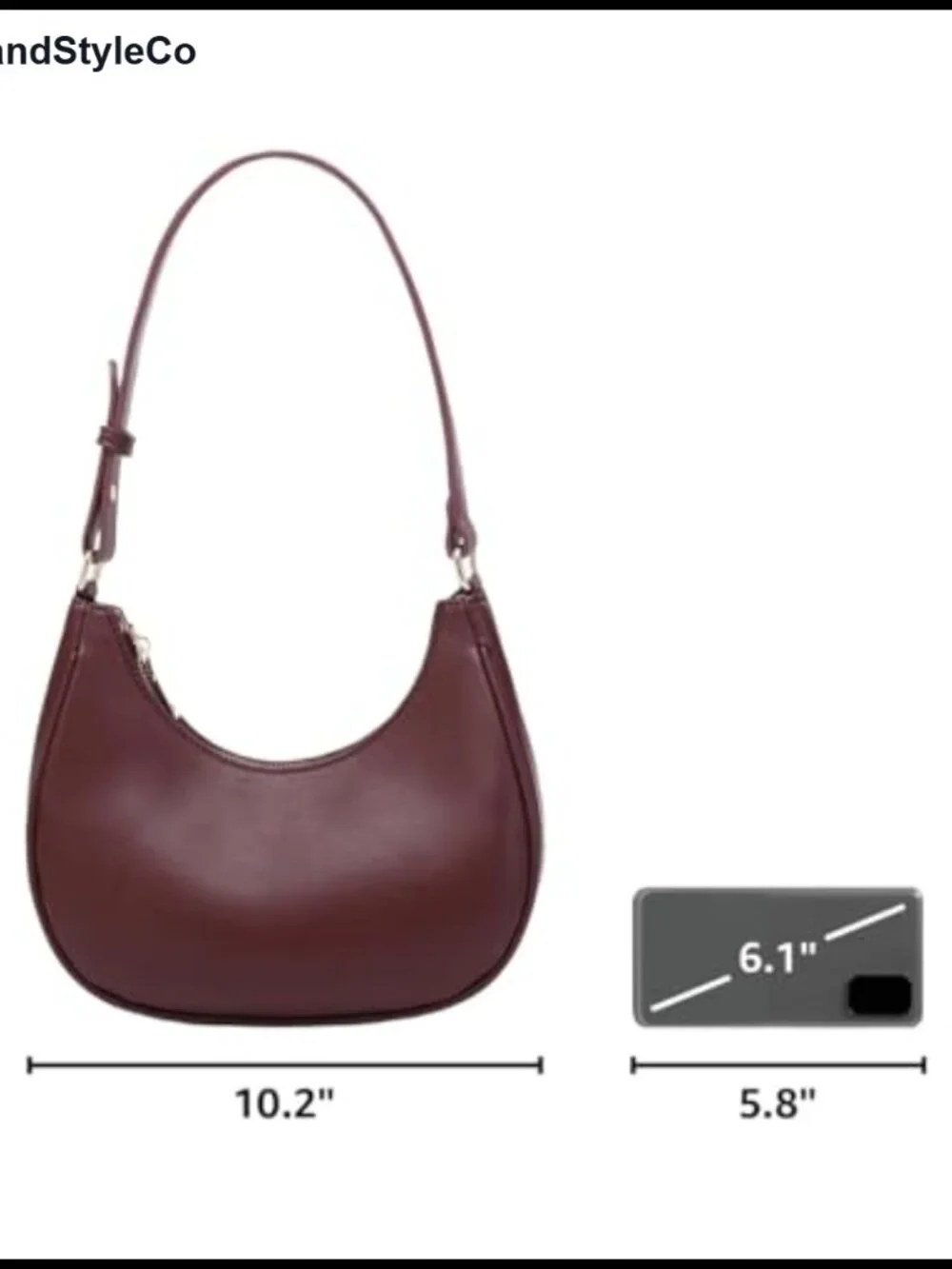 PU Leather Crescent Hobo Shoulder Bag Mini Clutch Purse Zipper Closure
